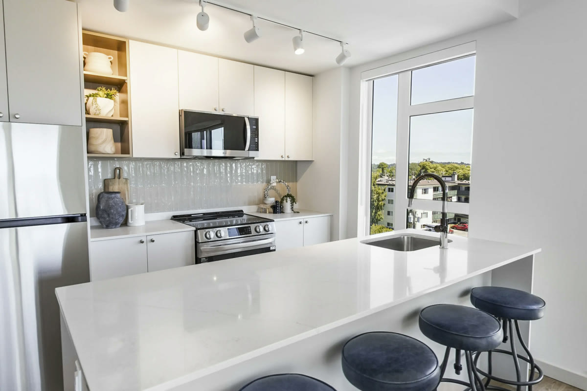 Kitchen and island