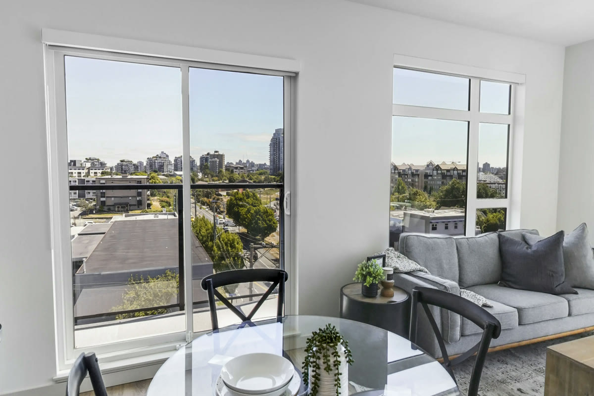 Living room windows and sofa